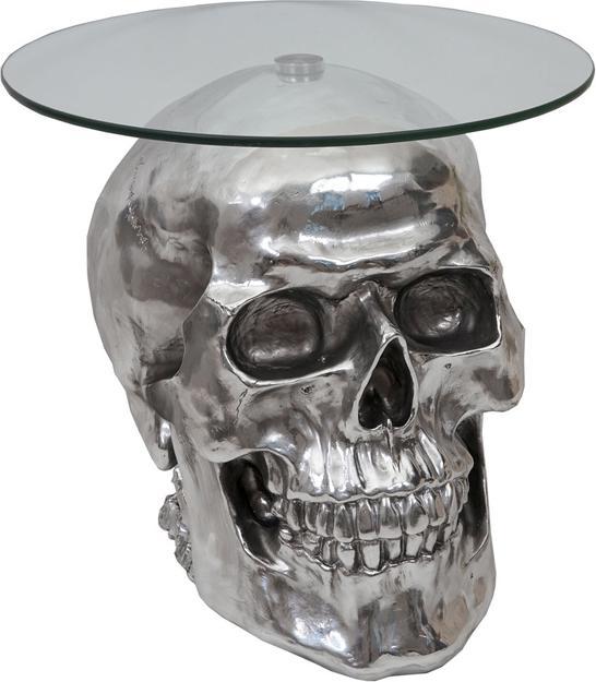 Produktbild Swisshandel24 Beistelltisch Totenkopf, Polyresin Glastisch Wohnzimmertisch, silber 52x55x55cm (52 x 55 x 55 cm)