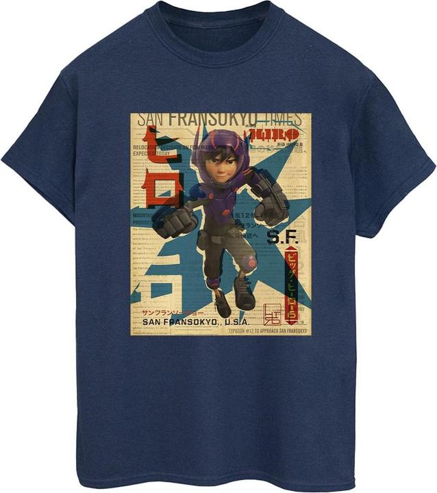 Actual product image Disney Womens/Ladies Big Hero 6 Baymax Hiro Newspaper Cotton Boyfriend T-Shirt (L)