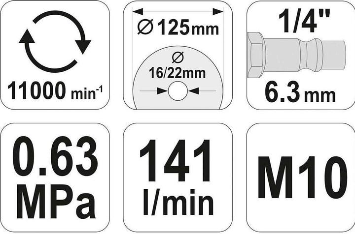 Image du produit Yato Meuleuse d'angle pneumatique professionnelle 125 mm YT-09675 (125 mm)