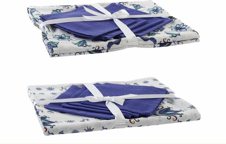 Produktbild DKD Home Decor Tischdecke und Servietten Blau Weiss 150 x 150 x 0,5 cm (2 Stück)