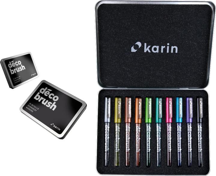 Produktbild Karin Brush Marker Pro Metall Box (Metallic Silver, Metallic Blue, Metallic Red Gold, Metallic Violet, Metallic Light Green, Metallic Black, Metallic Green, Metallic Copper, Metallic Pink, Metallic Gold, 10 x)