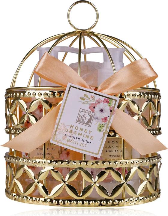 Produktbild Accentra Badeset HONEY JASMINE in Drahtkorb, inkl. 200ml Duschgel, 200ml Bodylotion, 30g Netzschwamm, Duft: H (Haarpflege set, Körperpflegeset)