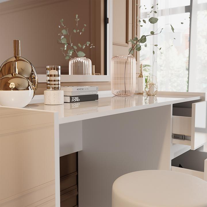 Produktbild Vicco Schminktisch Marla, Weiss Hochglanz, 120 cm mit Hocker (120 x 60 x 79 cm)