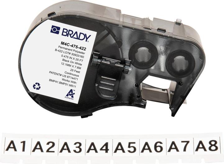 Produktbild Brady M4C-475-422, Polyester, Schwarz auf weiss, glänzend, 12.07 mm x 7.62 m, permanent, Endlos
