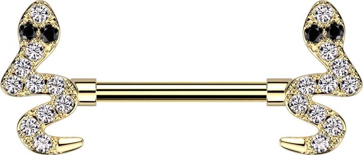 Produktbild Star Piercing Barbell vergoldet Schlange Kristalle silber (Chirurgenstahl 316L, Messing)