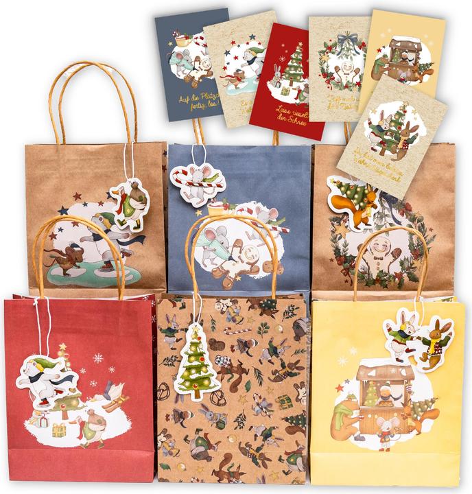 Produktbild Papierdrachen Henkeltütenset goldfoliert Wintertiere (Geschenktüte, 6 x)