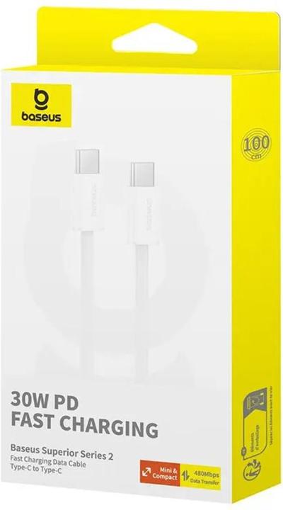 Immagine prodotto Baseus Superior Series ll USB-C - Cavo USB-C 30W 480Mb/s 1m - bianco (1 m, USB 2.0)