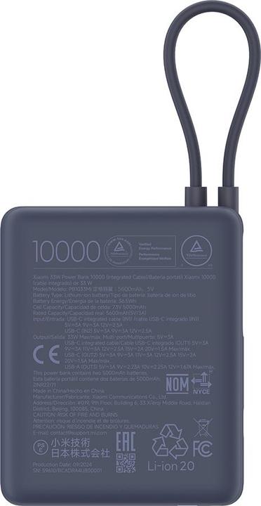 Produktbild Xiaomi 33W Power Bank 10000mAh (Integriertes Kabel) | Eisblau (10000 mAh, 36.50 W, 36.50 Wh)