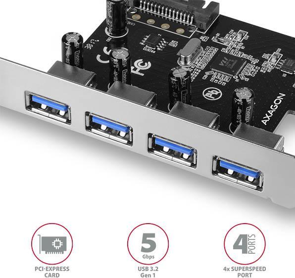 Produktbild Axagon PCEU-430VL Kontroler PCIe 4x port USB 3.2 GEN 1, UASP, chipset VIA