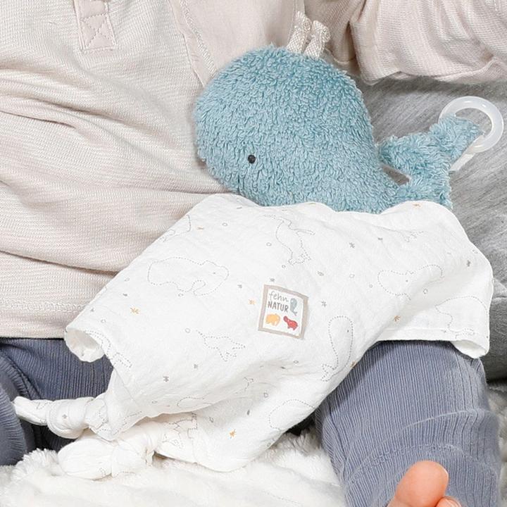 Actual product image Fehn 056068 Cuddle cloth whale fehnNATUR - baby cuddle cloth made of organic cotton with dummy attachment