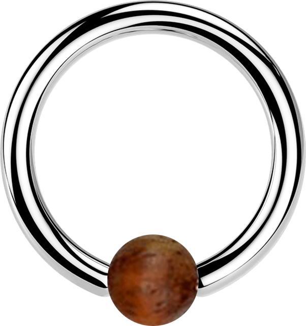 Produktbild Star Piercing Micro Ball Closure Ring silber mit Kugel aus Tamarind Holz dunkel (Organisch, Chirurgenstahl 316L, ohne Messing)