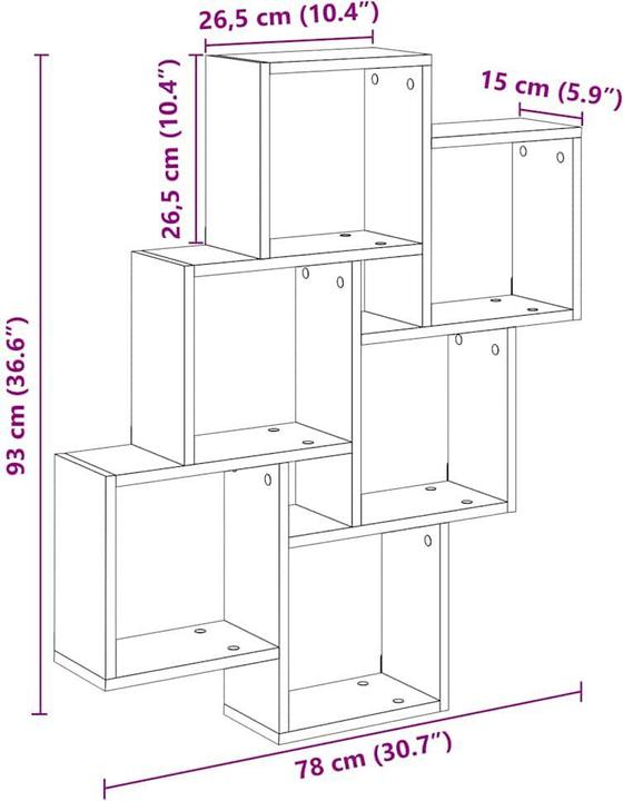 Actual product image VidaXL Würfelregal Wandregal Hängeregal Bücherregal Schweberegal Altholz-Optik (78 x 15 x 93 cm)