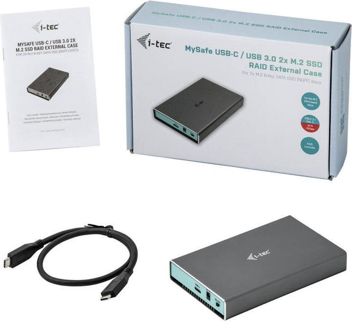 Produktbild i-tec USB-C 3.1/3.0 MySafe Festplattengehaeuse fuer 2x SATA M.2 Festplatten RAID 0/1/JBOD USB-C 3.1 Gen... (2.5", M.2)