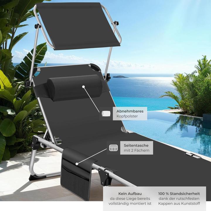 Produktbild tectake Sonnenliege Aurelie aus Aluminium, 6-stufig (218 cm)