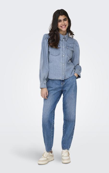 Actual product image Only Loose fit shirt collar puff sleeves shirt denim shirt (XS)