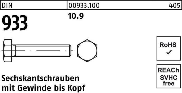 Produktbild Sechskantschraube DIN 933 VG M 6 x 25 10.9 (100 Schrauben pro Stück)
