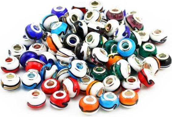 Produktbild Hermex Glas Bead versilbert 925 - Silbrig Weiss Schwarz (Silber 925, Glas)