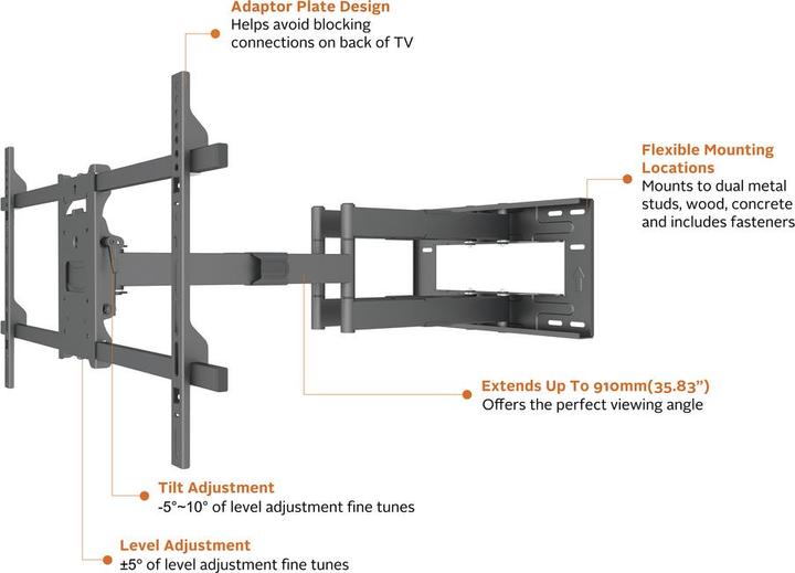 Productafbeelding Multibrackets Muurbeugel 42"-90", zwart, metaal, max 60 kg