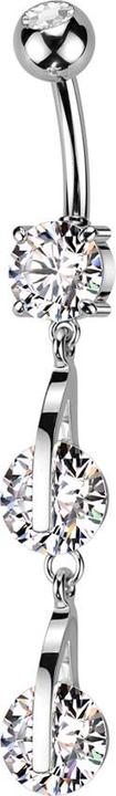 Star Piercing Banane silber mit zwei Kugeln Kristall silber Anhänger Kette zwei Kristalle (Messing, Chirurgenstahl 316L)