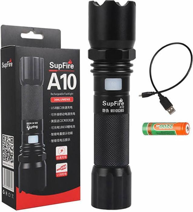 Actual product image Superfire Flashlight A10, 550lm, USB (35 cm, 550 lm)