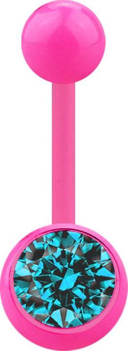 Star Piercing Banane pink mit Kugel und Kugel Kristall aqua (Acryl, ohne Messing)
