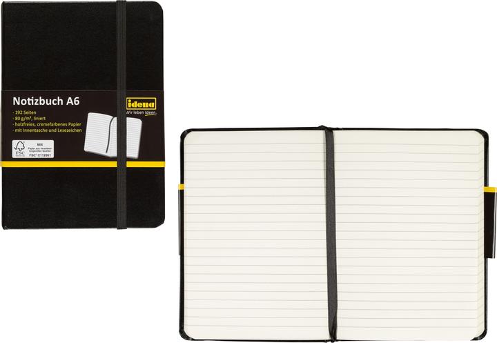 Image du produit Idena Carnet de notes A6 ligné noir FSC-Mix (A6, À rayures, Couverture rigide)