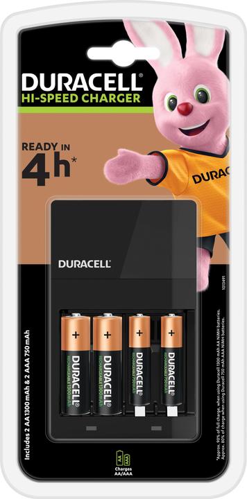 Duracell Hi-Speed Value Charger inkl. 2x AA und 2x AAA (4 Stk., AA, AAA, 1300 mAh, Ladegerät inkl. Akku)