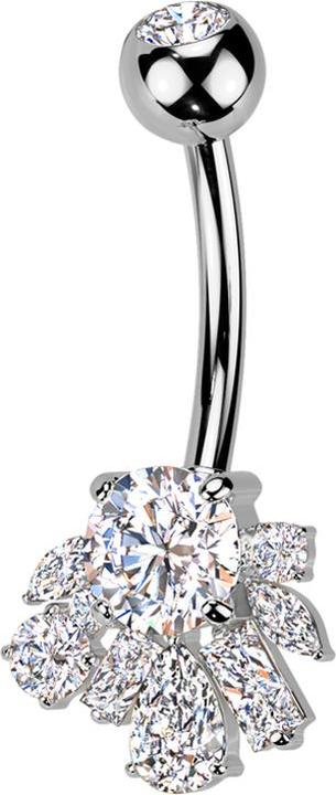 Produktbild Star Piercing Banane silber mit Kugel Kristall silber und verschiedene Formen Kristalle silber (Messing, Titan G23)