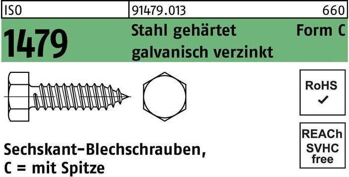 Produktbild Blechschraube ISO 1479 m.Spitze/6-kant C 6,3 x 45 Stahl gehärtet galvanisch verzinkt (250 Schrauben pro Stück)