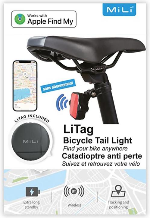 Actual product image Mili LiTag bicycle rear light with tag