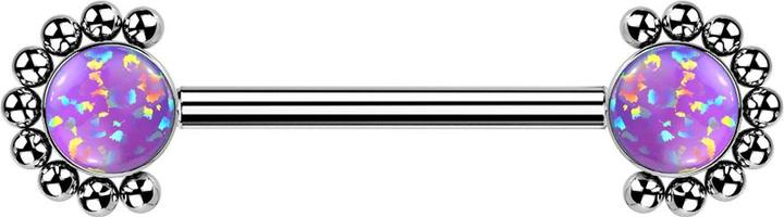 Star Piercing Threadless Barbell silber front Kugelhalbblume Opal violett (ohne Messing, Titan G23)