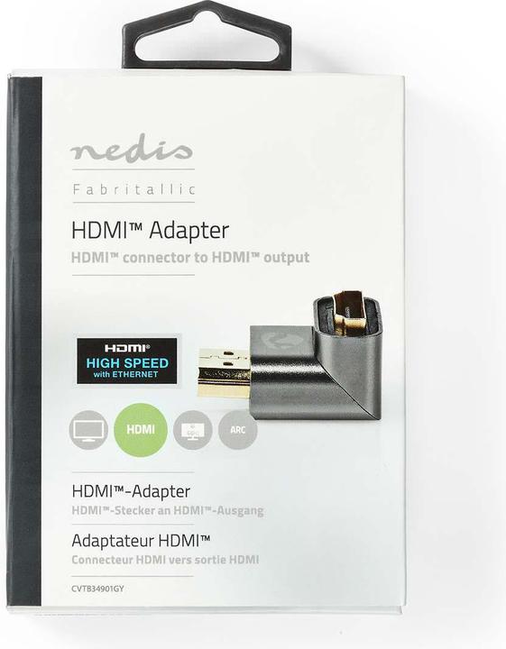 Produktbild Nedis HDMIT Adapter HDMIT Connector / HDMIT Male HDMIT Female / HDMIT Output Gold Plated Angled 90° (HDMI, 3 cm)