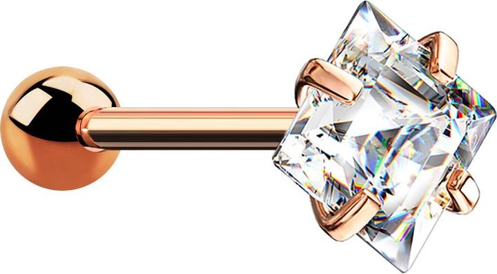 Immagine prodotto Star Piercing Micro bilanciere in oro rosa con sfera e cristallo quadrato (Acciaio chirurgico 316L, senza ottone)