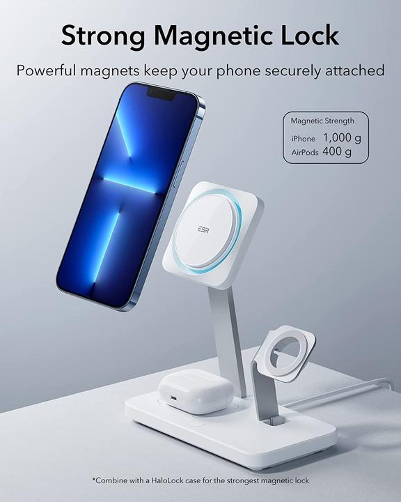 Productafbeelding ESR Draadloze oplader met CryoBoost, 3in1 Magsafe, Wit (15 W)