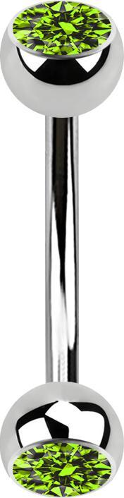Image du produit Star Piercing Banane argentée avec deux boules de cristal vert clair (sans laiton, Acier chirurgical 316L)
