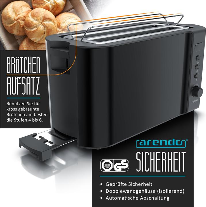 Produktbild Arendo Toaster Langschlitz Edelstahl 4 Scheiben, Brötchenaufsatz, Display mit Restzeitanzeige, Doppelwand