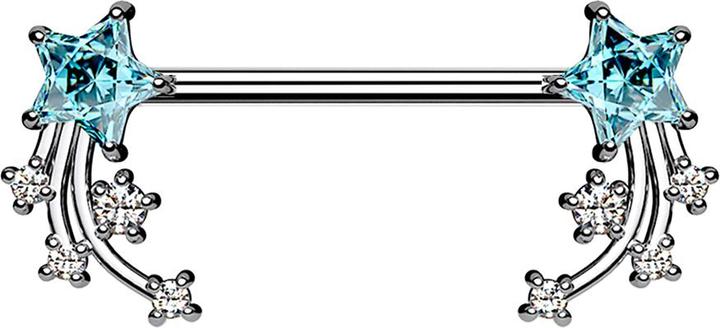 Actual product image Star Piercing Barbell silber Sternschnuppe aqua (Surgical steel 316L, Brass)
