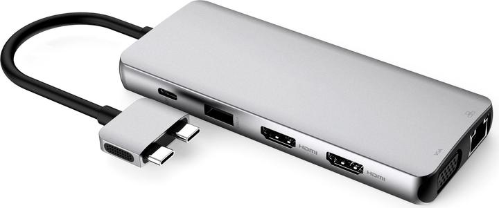 Produktbild eSTUFF USB-C Dual USB-C Dock USB 3.2 Gen 1 (3.1 Gen 1) Type-C Aluminium, Metallisch (USB-C, 12 Ports)