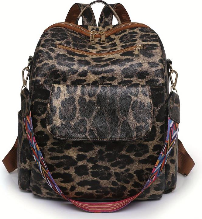 Only-Bags.Store Retro Solid Colour Backpack Purse, Geometric Wide Strap Shoulder Bag, Fashion PU Leather