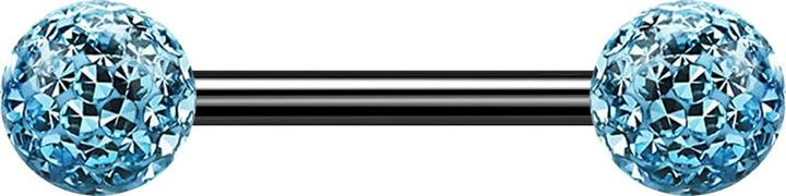 Star Piercing Barbell schwarz mit zwei Kristallkugeln aqua Epoxy Schutzschicht (ohne Messing, Titan G23)