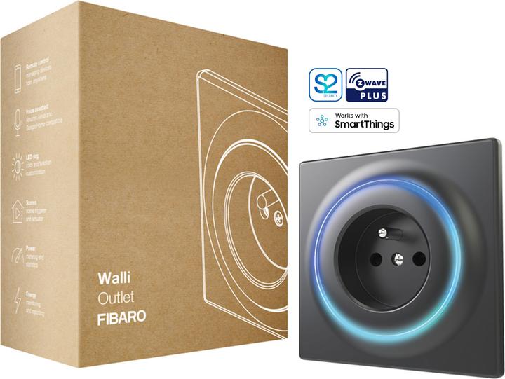Fibaro teckbox Walli Outlet Type E with repeater function for controlling electric whips black