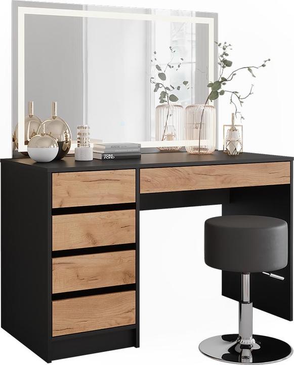 Produktbild Vicco Schminktisch Sherry, Anthrazit/Goldkraft Eiche, 120 x 75 cm mit LED-Spiegel und Hocker (120 x 75 x 55 cm)