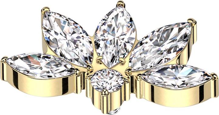 Produktbild Star Piercing Dermal Anchor halbe Lotusblume vergoldet Kristalle silber (Titan G23)