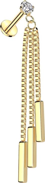 Produktbild Star Piercing Micro Labret Innengewinde vergoldet Kristall silber gefasst Anhänger Kette drei Balken (Chirurgenstahl 316L)