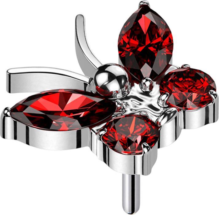 Produktbild Star Piercing Threadless Schmetterling silber Kristalle rot (Titan G23, ohne Messing)