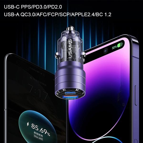 Actual product image Usams Ład. sam. C36 USB+USB-C 95W Fast Charge fioletowy/purple CC176CC02 (US-CC176)