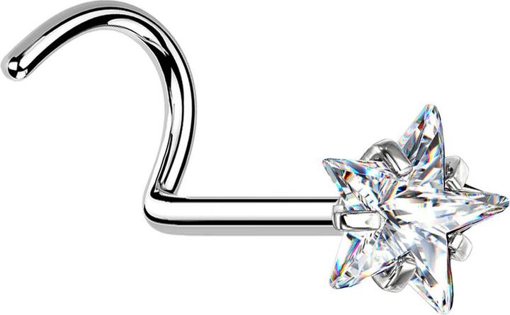 Image du produit Star Piercing Nasenstecker gebogen silber Kristallstern silber gefasst (Acier chirurgical 316L, sans laiton)