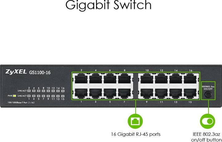 Image du produit Zyxel Commutateur 16 Port Gigabit Non Géré GS1100-16 V3 (16 Ports)