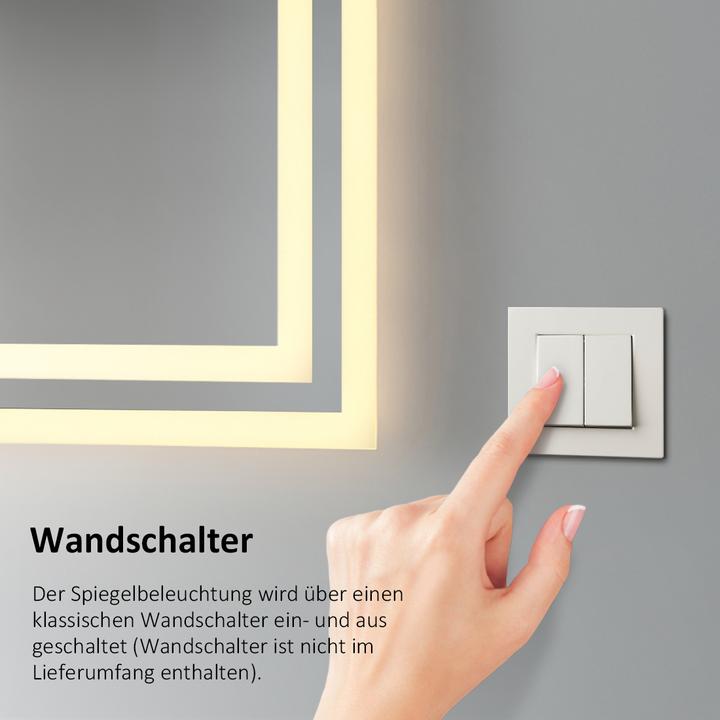 Produktbild Emke Badspiegel mit Beleuchtung 80*60cm, Warmweiss3000K, Dimmbar, Wand Schalter (80 x 60 cm)