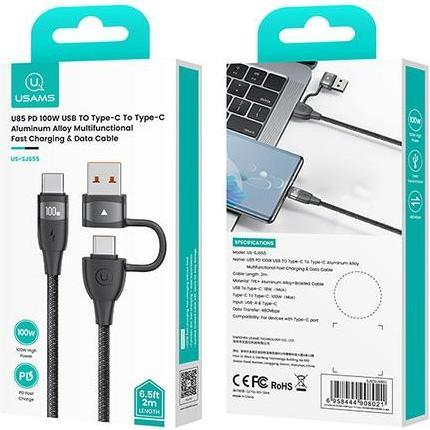 Actual product image Usams Cable U85 2xUSB-C/USB-A 2m 100W PD Fast Charge czarny/black SJ655USB01 (US-SJ655) (2 m, USB 3.2 Gen 1, 100 W)